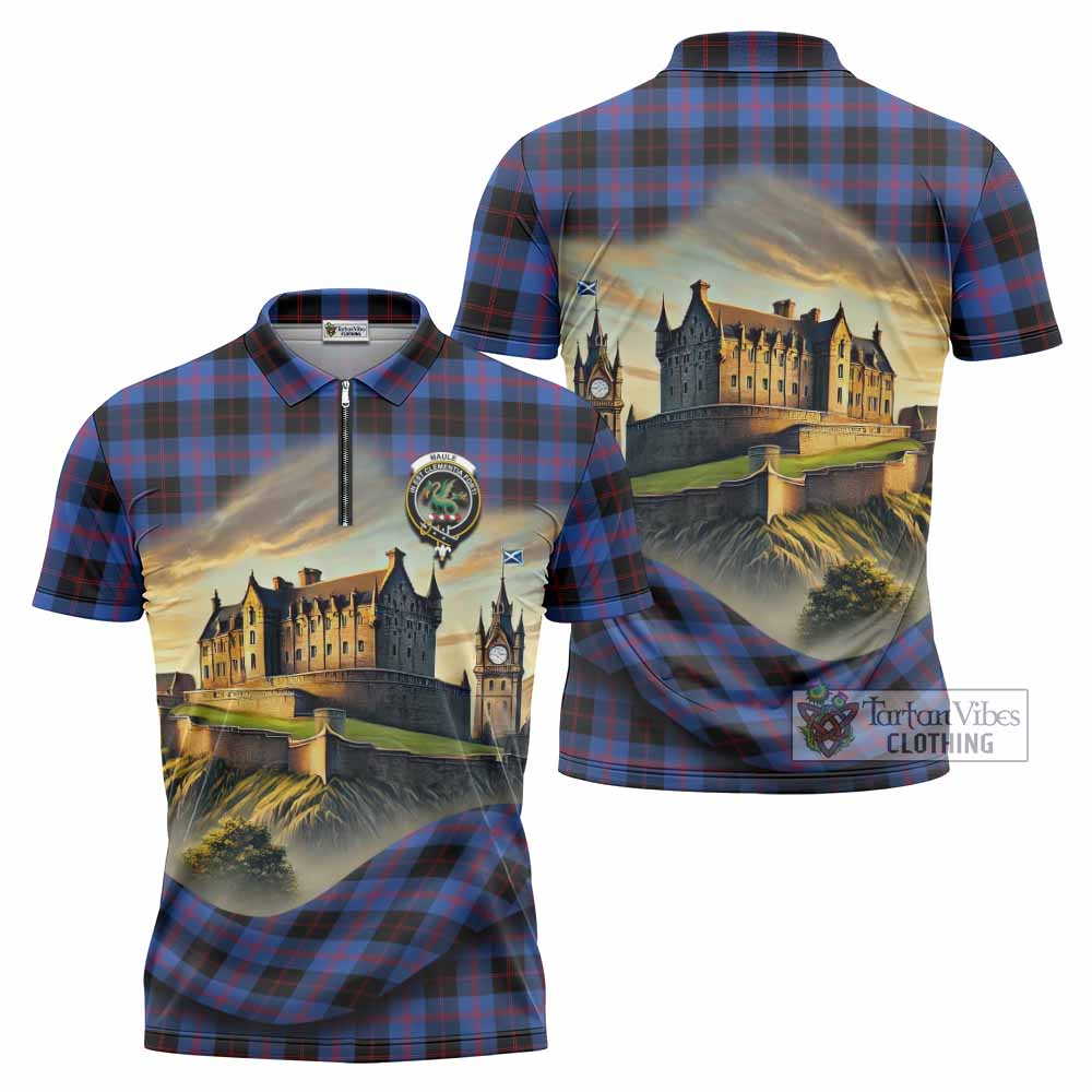 Tartan Vibes Clothing Maule Tartan Family Crest Zipper Polo Shirt with Scottish Ancient Castle Stype