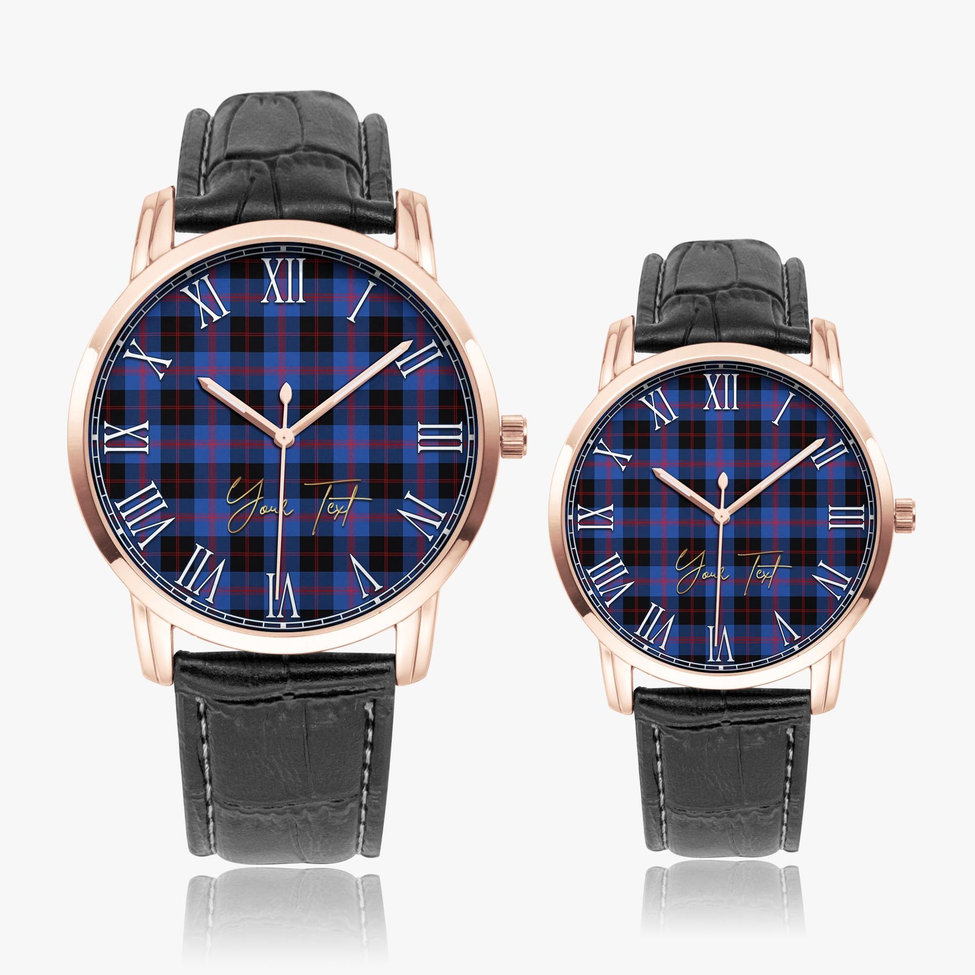 Maule Tartan Personalized Your Text Leather Trap Quartz Watch Wide Type Rose Gold Case With Black Leather Strap - Tartanvibesclothing