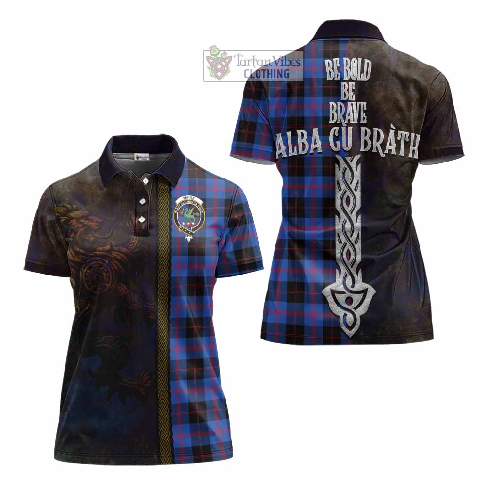Tartan Vibes Clothing Maule Tartan Family Crest Women's Polo Shirt Alba Gu Brath Be Brave Lion Ancient Style