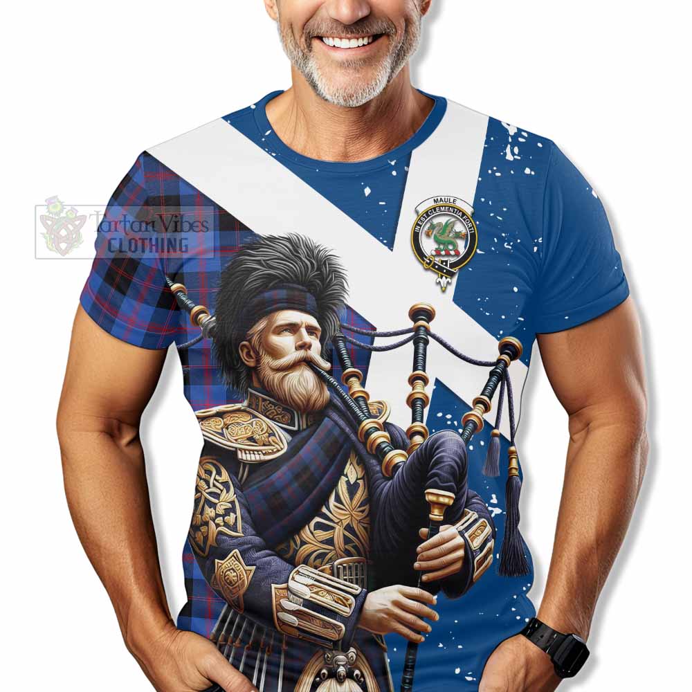 Tartan Vibes Clothing Maule Tartan T-Shirt with Family Crest Scottish Bagpiper Vibes