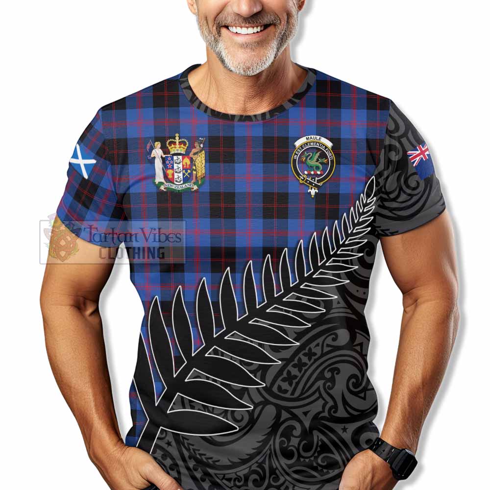 Tartan Vibes Clothing Maule Crest Tartan T-Shirt with New Zealand Silver Fern Half Style