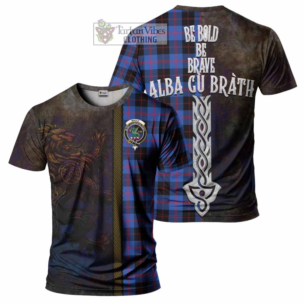 Tartan Vibes Clothing Maule Tartan Family Crest T-Shirt Alba Gu Brath Be Brave Lion Ancient Style
