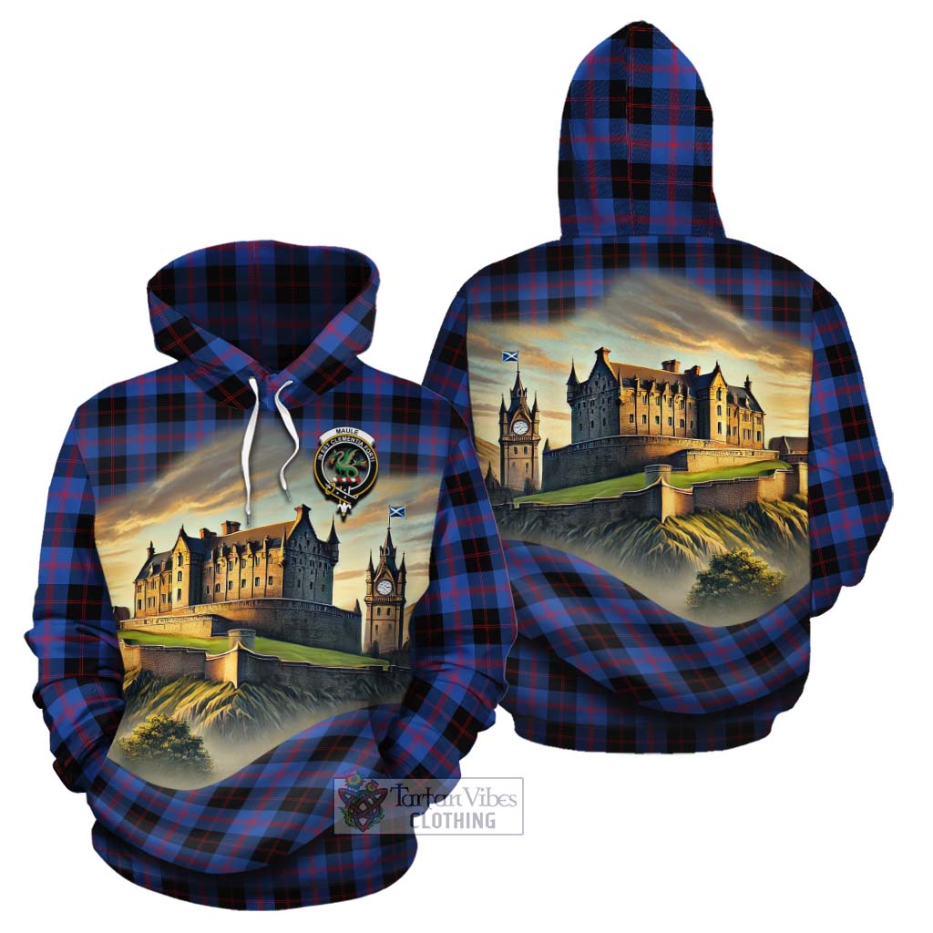 Tartan Vibes Clothing Maule Tartan Family Crest Cotton Hoodie with Scottish Ancient Castle Style