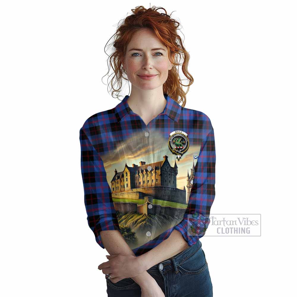Tartan Vibes Clothing Maule Tartan Family Crest Women's Casual Shirt with Scottish Ancient Castle Style