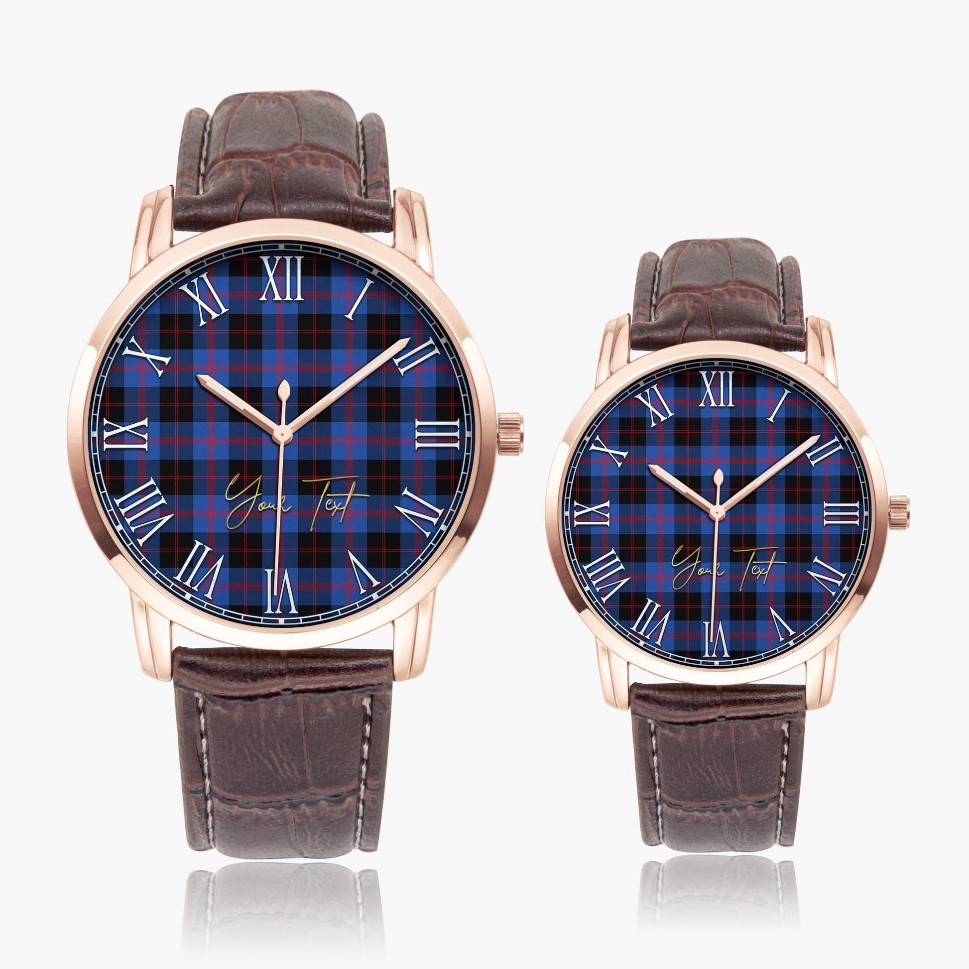 Maule Tartan Personalized Your Text Leather Trap Quartz Watch Wide Type Rose Gold Case With Brown Leather Strap - Tartanvibesclothing