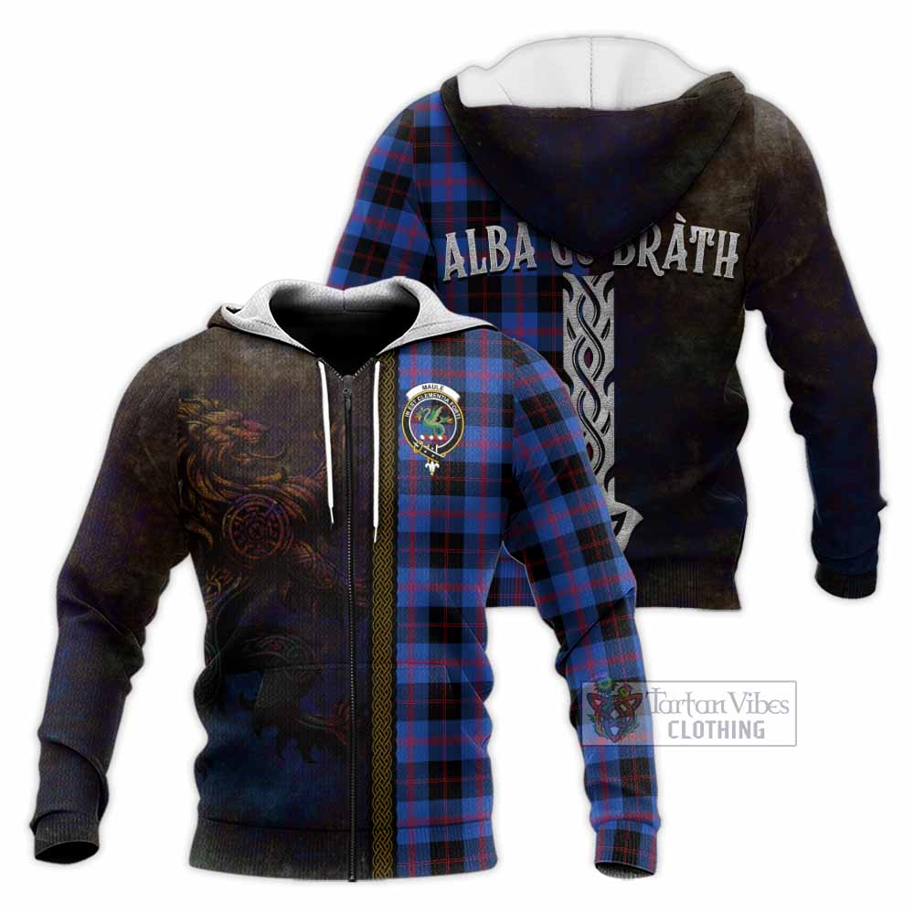 Tartan Vibes Clothing Maule Tartan Family Crest Knitted Hoodie Alba Gu Brath Be Brave Lion Ancient Style