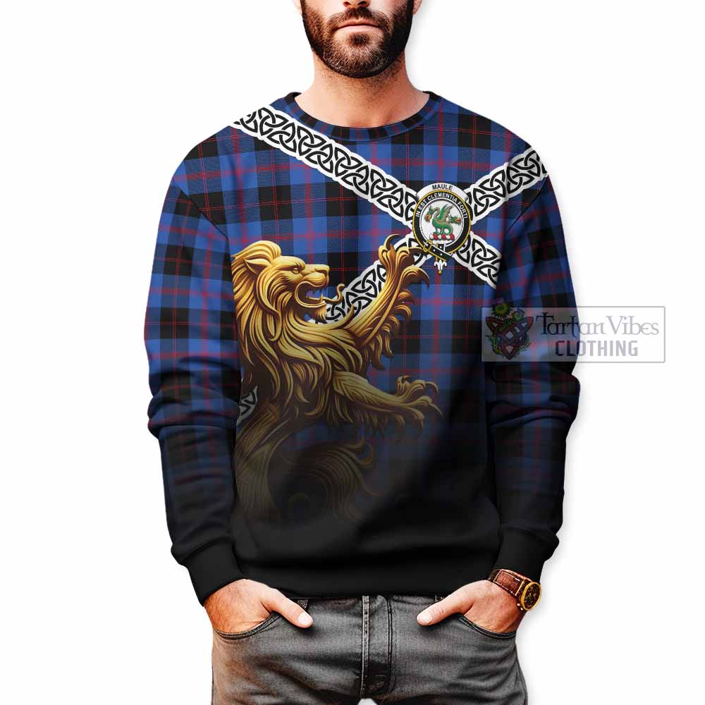 Tartan Vibes Clothing Maule Crest Tartan Sweatshirt with Golden Lion Emblem Celtic Style