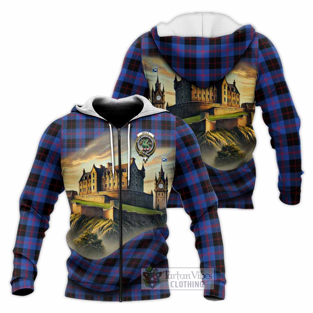 Tartan Vibes Clothing Maule Tartan Family Crest Knitted Hoodie with Scottish Ancient Castle Style