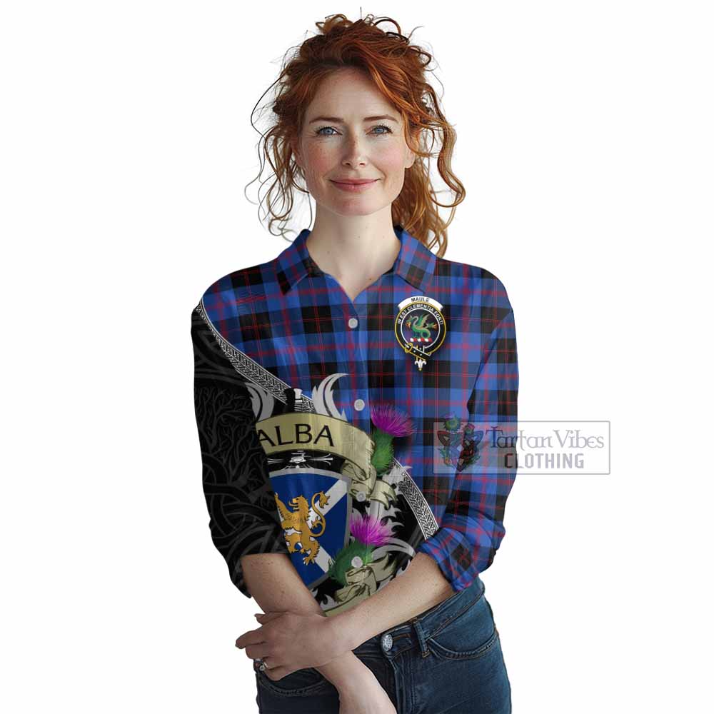 Tartan Vibes Clothing Maule Tartan Family Crest Women's Casual Shirt Lion Rampant Royal Thistle Shield Celtic Inspired