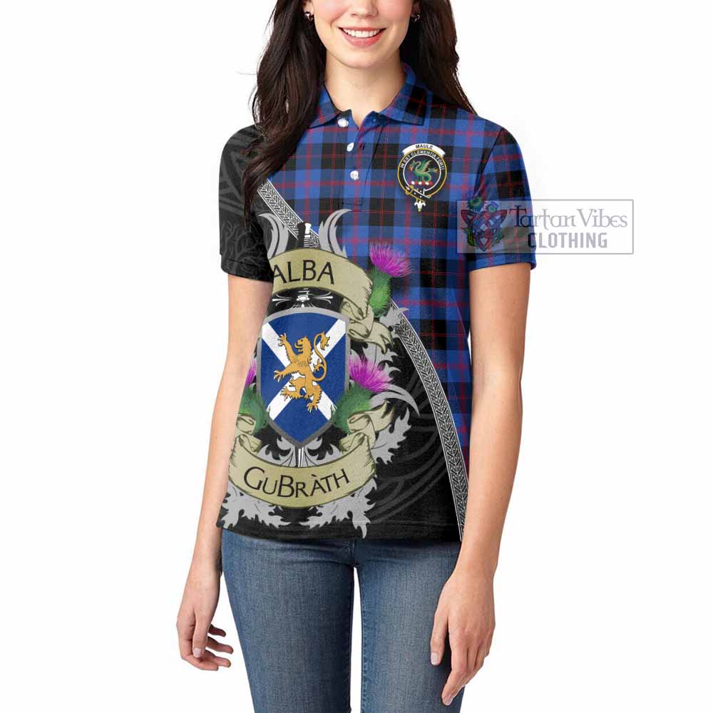 Tartan Vibes Clothing Maule Tartan Family Crest Women's Polo Shirt Lion Rampant Royal Thistle Shield Celtic Inspired