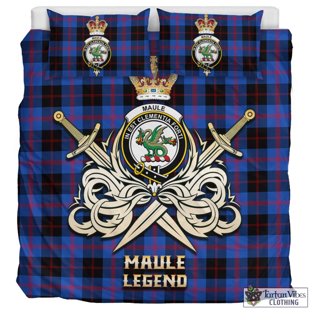Tartan Vibes Clothing Maule Tartan Bedding Set with Clan Crest and the Golden Sword of Courageous Legacy