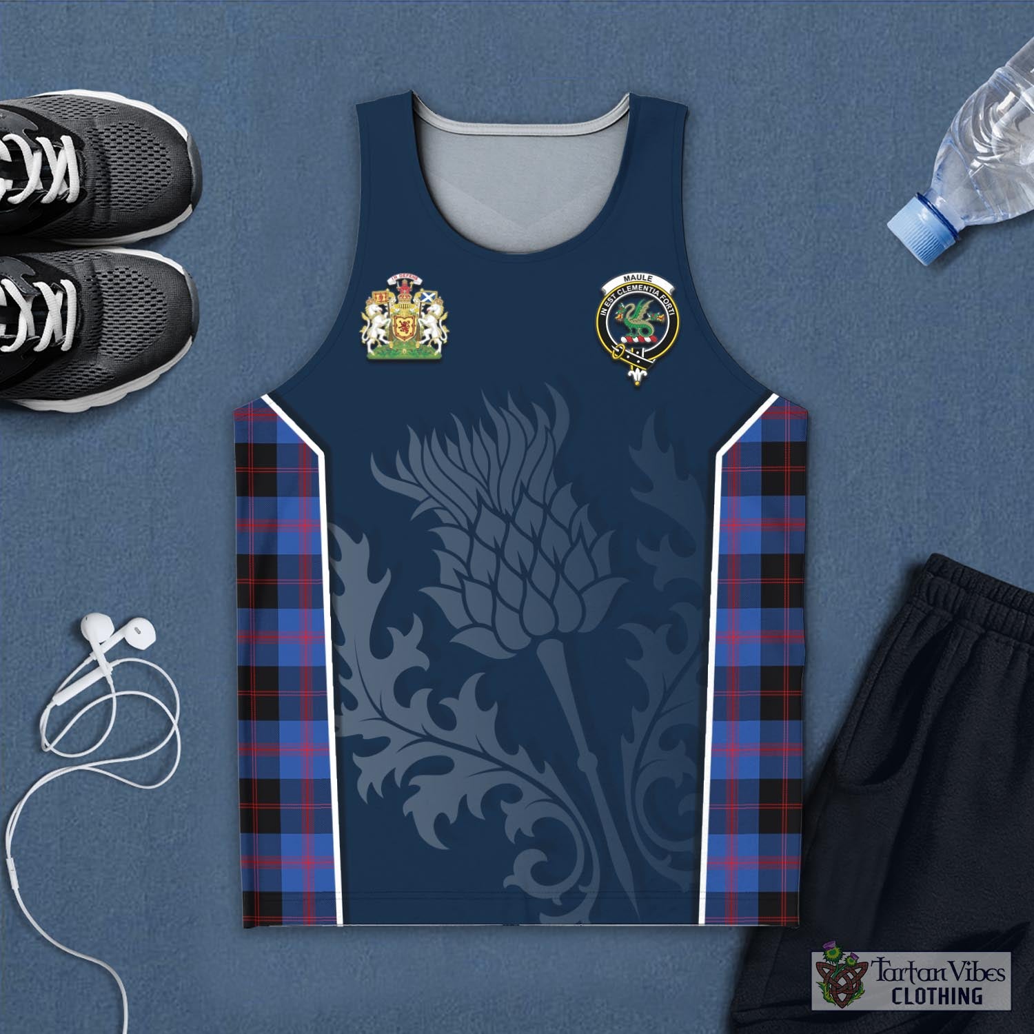 Tartan Vibes Clothing Maule Tartan Men's Tanks Top with Family Crest and Scottish Thistle Vibes Sport Style
