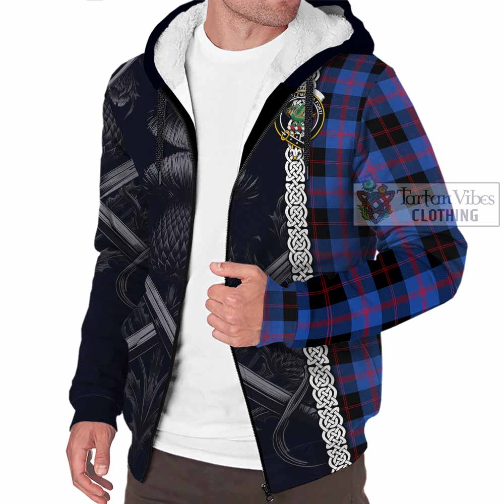 Tartan Vibes Clothing Maule Tartan Sherpa Hoodie with Family Crest Cross Sword Thistle Celtic Vibes