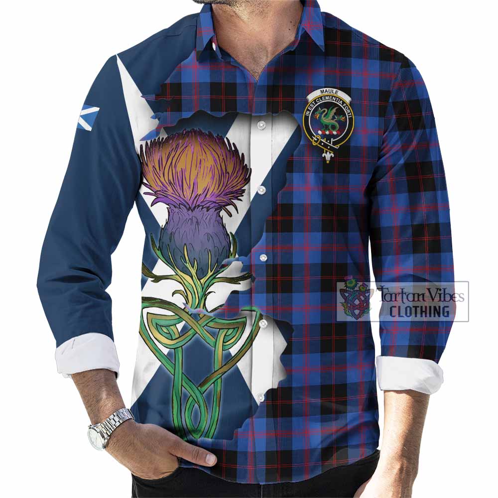Tartan Vibes Clothing Maule Tartan Family Crest Long Sleeve Button Shirt Scottish Thistle Celtic Inspired