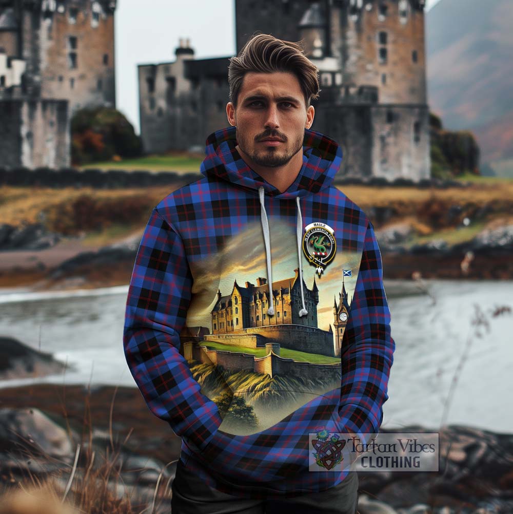 Tartan Vibes Clothing Maule Tartan Family Crest Cotton Hoodie with Scottish Ancient Castle Style