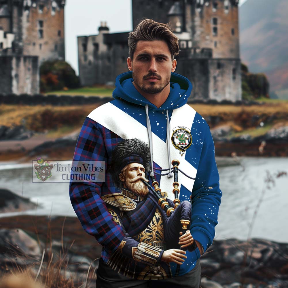 Tartan Vibes Clothing Maule Tartan Cotton Hoodie with Family Crest Scottish Bagpiper Vibes