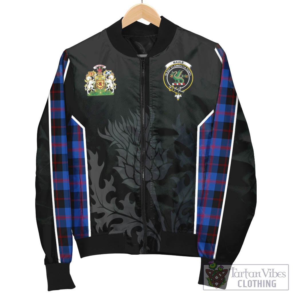 Tartan Vibes Clothing Maule Tartan Bomber Jacket with Family Crest and Scottish Thistle Vibes Sport Style