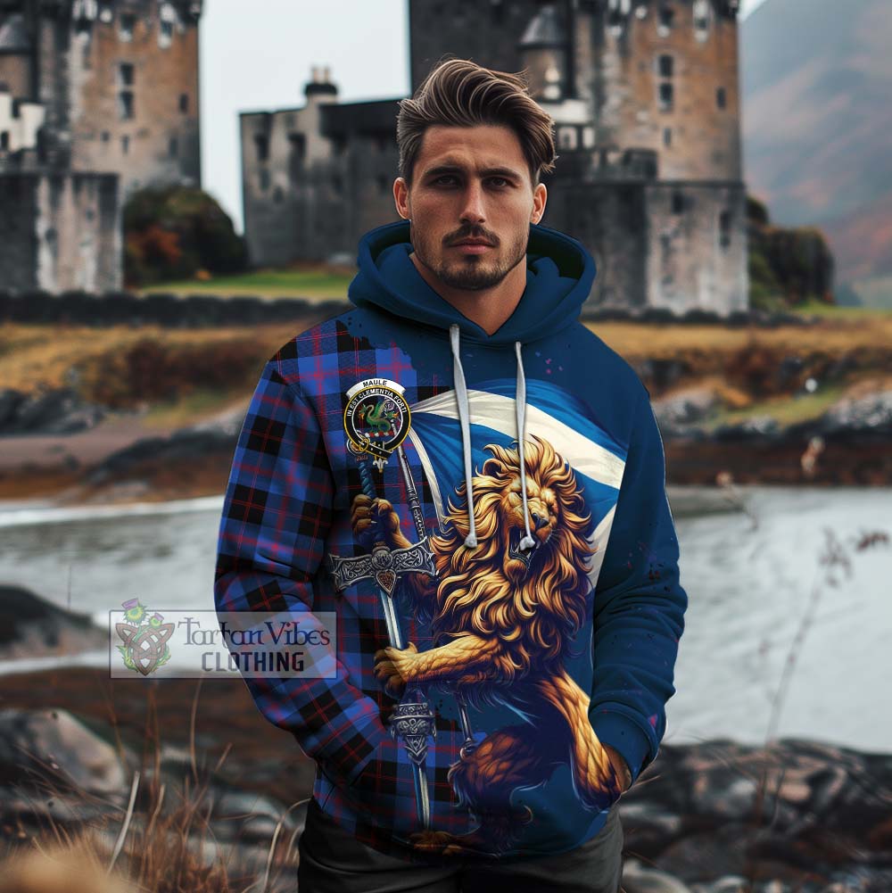 Tartan Vibes Clothing Maule Tartan Family Crest Cotton Hoodie with Scottish Majestic Lion