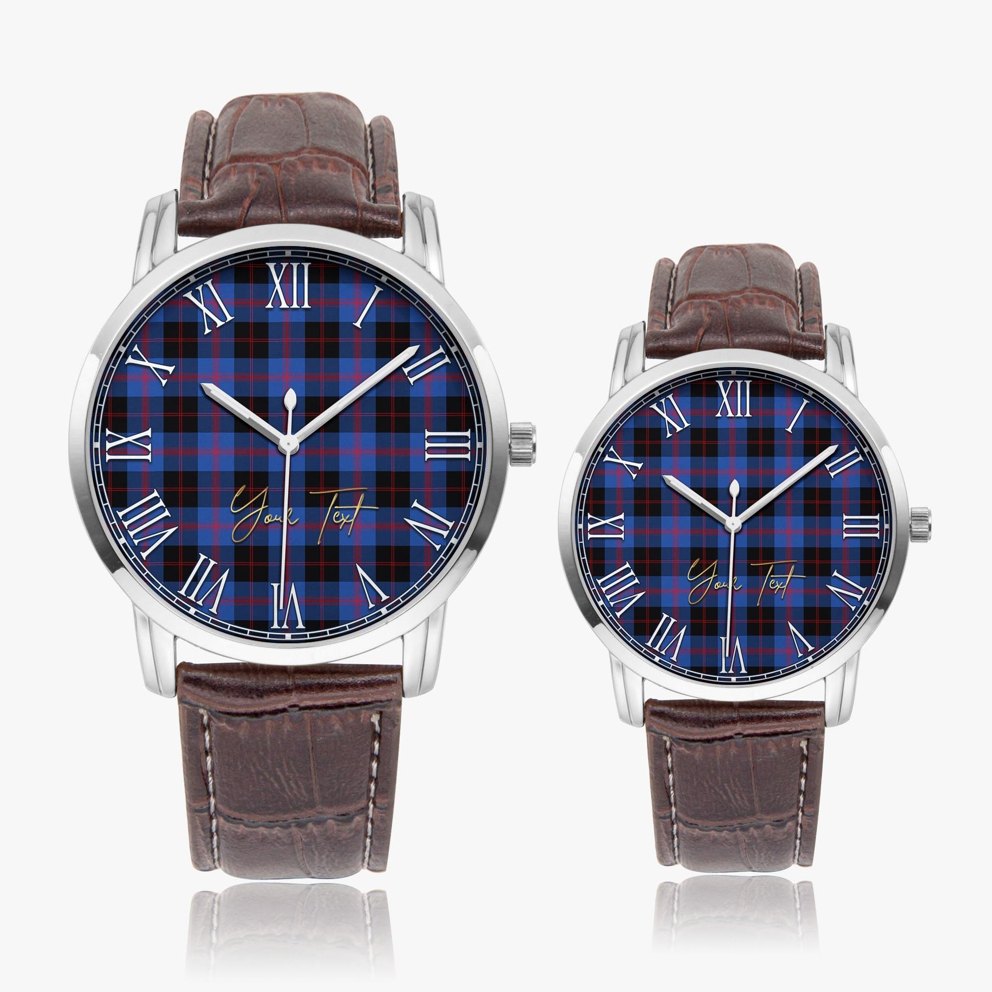 Maule Tartan Personalized Your Text Leather Trap Quartz Watch Wide Type Silver Case With Brown Leather Strap - Tartanvibesclothing