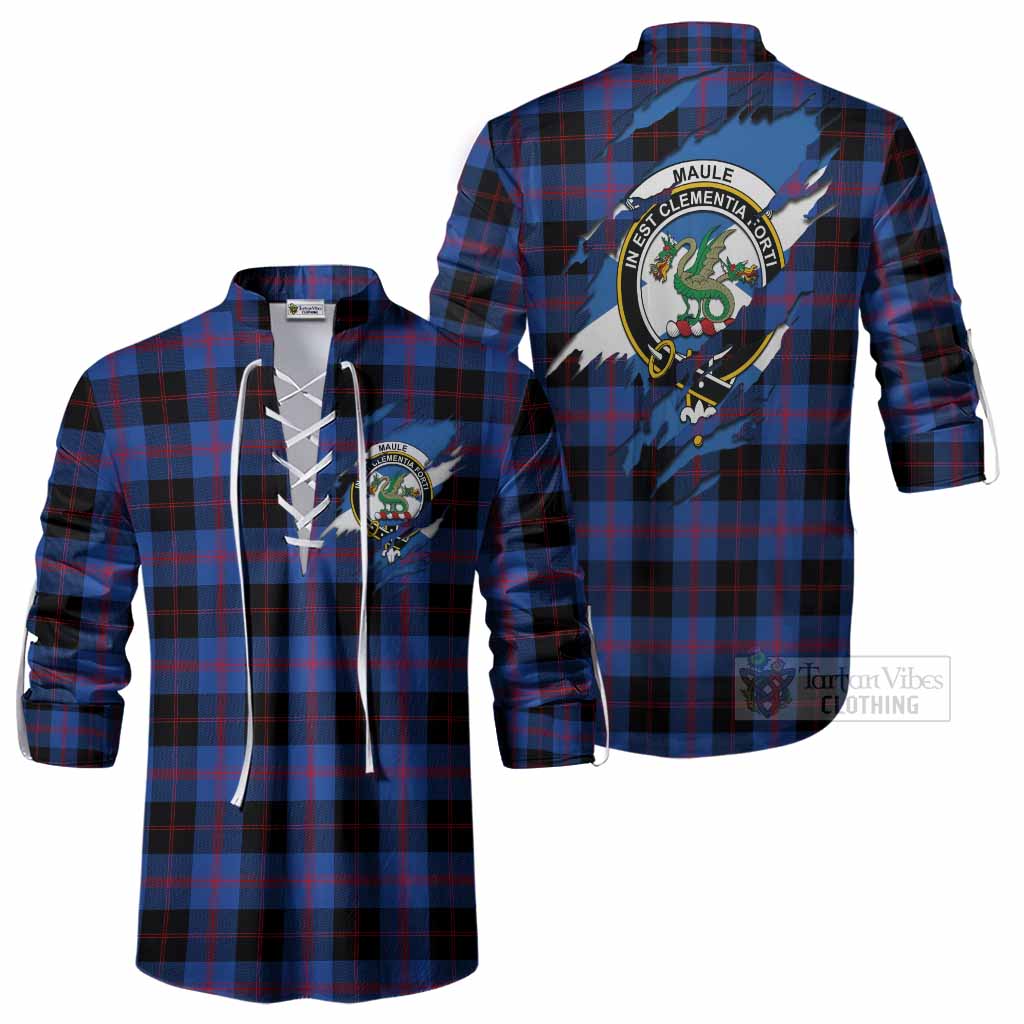 Maule Clan Crest In Me Tartan Ghillie Shirt Scotland Flag Style