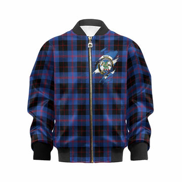 Maule Clan Crest In Me Tartan Kid Bomber Jacket Scotland Flag Style