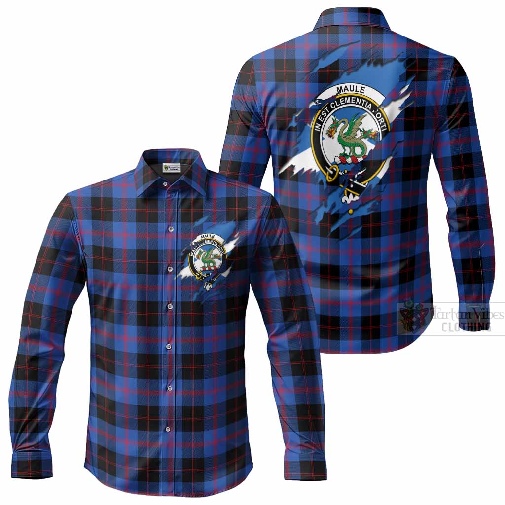 Maule Clan Crest In Me Tartan Long Sleeve Button Shirts Scotland Flag Style