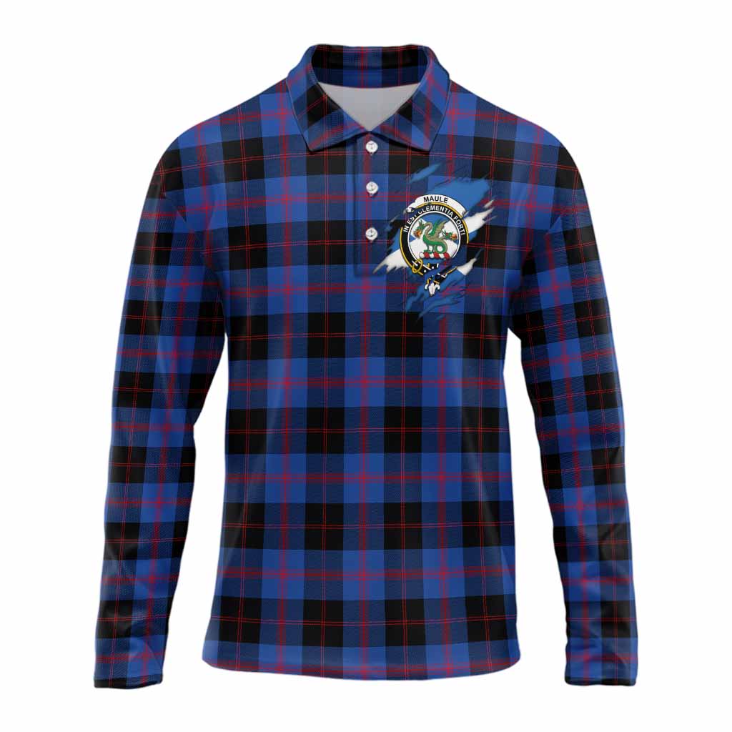 Maule Clan Crest In Me Tartan Long Sleeve Polo Shirt Scotland Flag Style