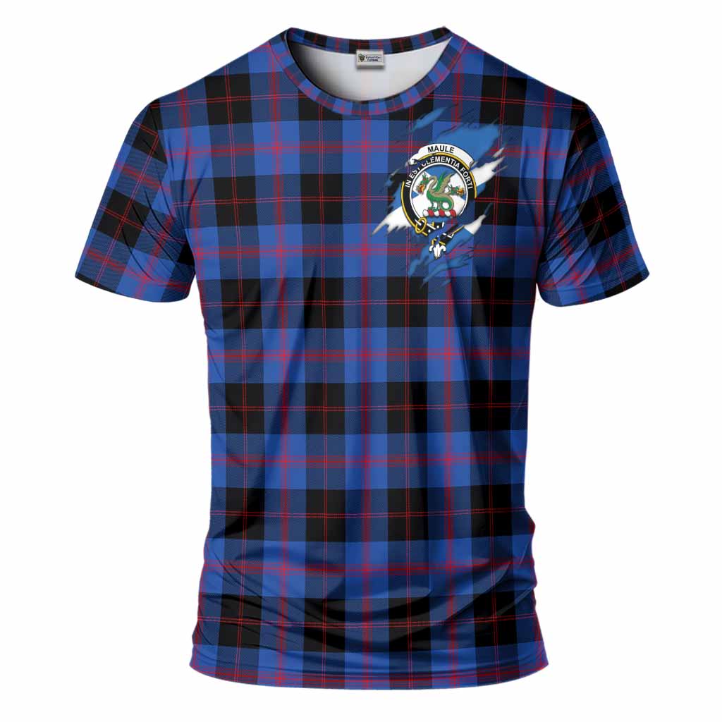 Maule Clan Crest In Me Tartan T-Shirt Scotland Flag Style