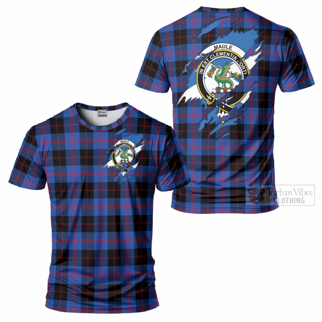 Maule Clan Crest In Me Tartan T-Shirt Scotland Flag Style