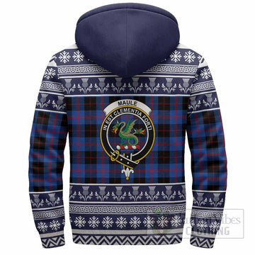 Maule Clan Tartan Christmas Fleece Hoodie with Family Crest