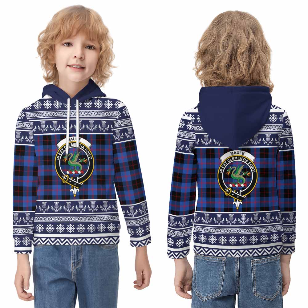 Maule Clan Tartan Christmas Kid Hoodie with Family Crest - Tartan Vibes Clothing