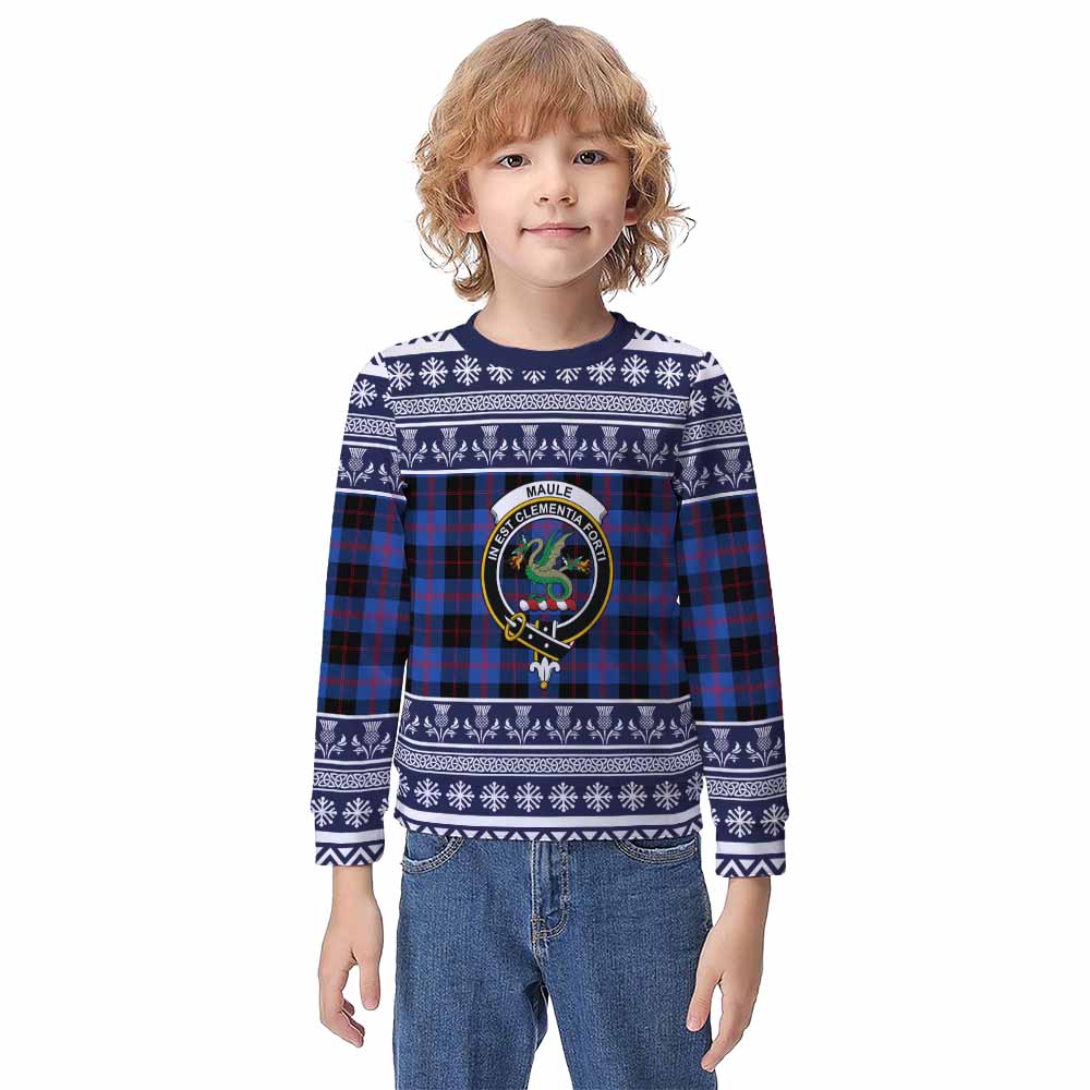 Maule Clan Tartan Christmas Kid Ugly Sweatshirt with Family Crest - Tartan Vibes Clothing