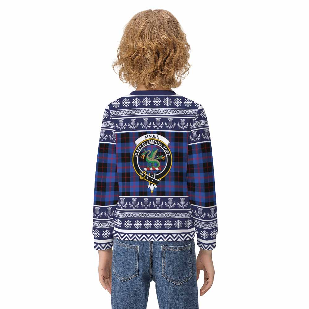 Maule Clan Tartan Christmas Kid Ugly Sweatshirt with Family Crest - Tartan Vibes Clothing