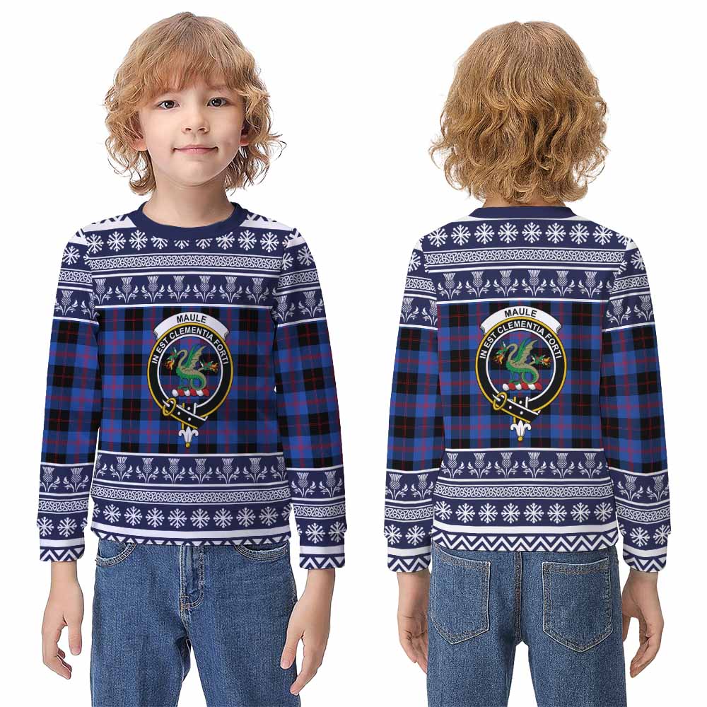 Maule Clan Tartan Christmas Kid Ugly Sweatshirt with Family Crest - Tartan Vibes Clothing