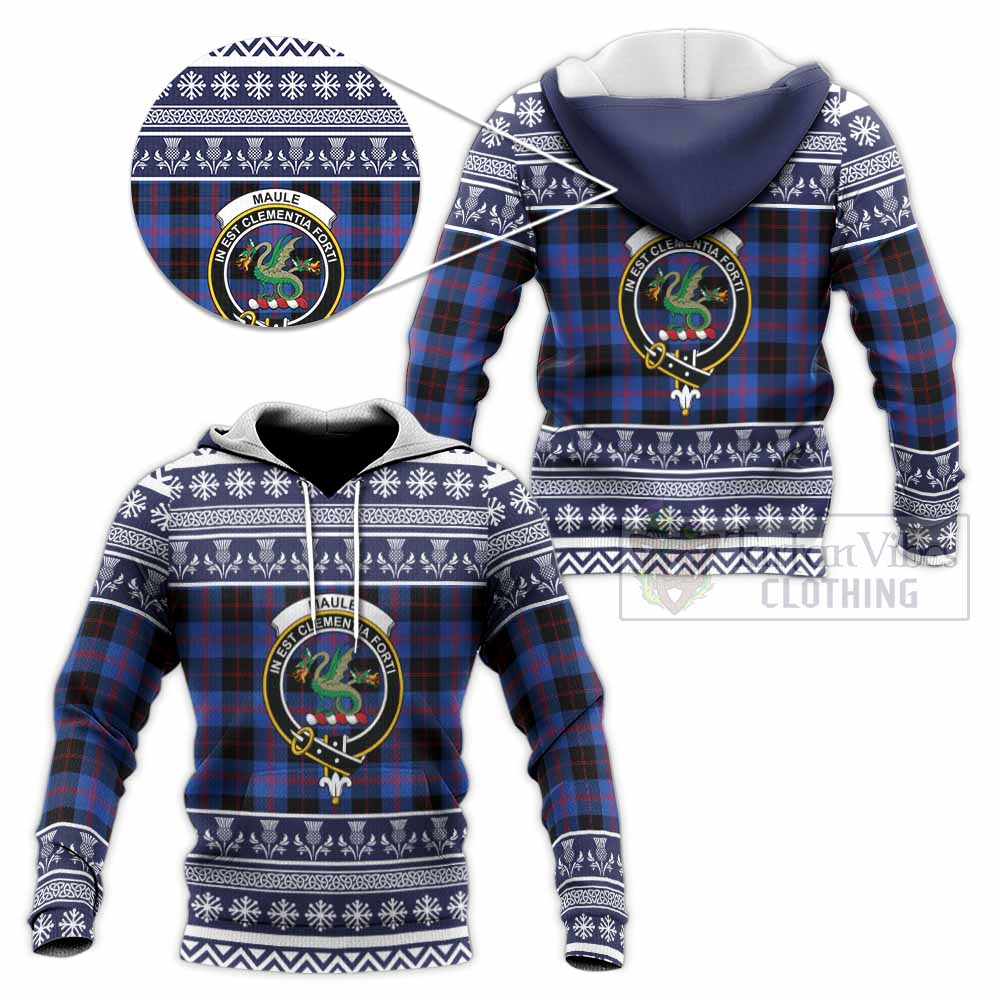 Maule Clan Tartan Christmas Knitted Hoodie with Family Crest - Tartan Vibes Clothing