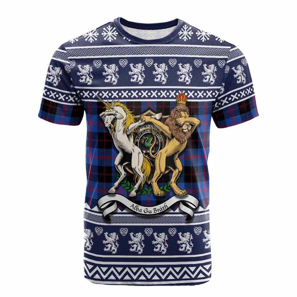 Maule Clan Tartan Crest Christmas Cotton T-shirt Coat of Arms Funny Style - Tartan Vibes Clothing