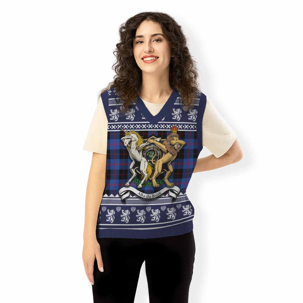 Maule Clan Tartan Crest Christmas Knitted V-Neck Vest Coat of Arms Funny Style - Tartan Vibes Clothing