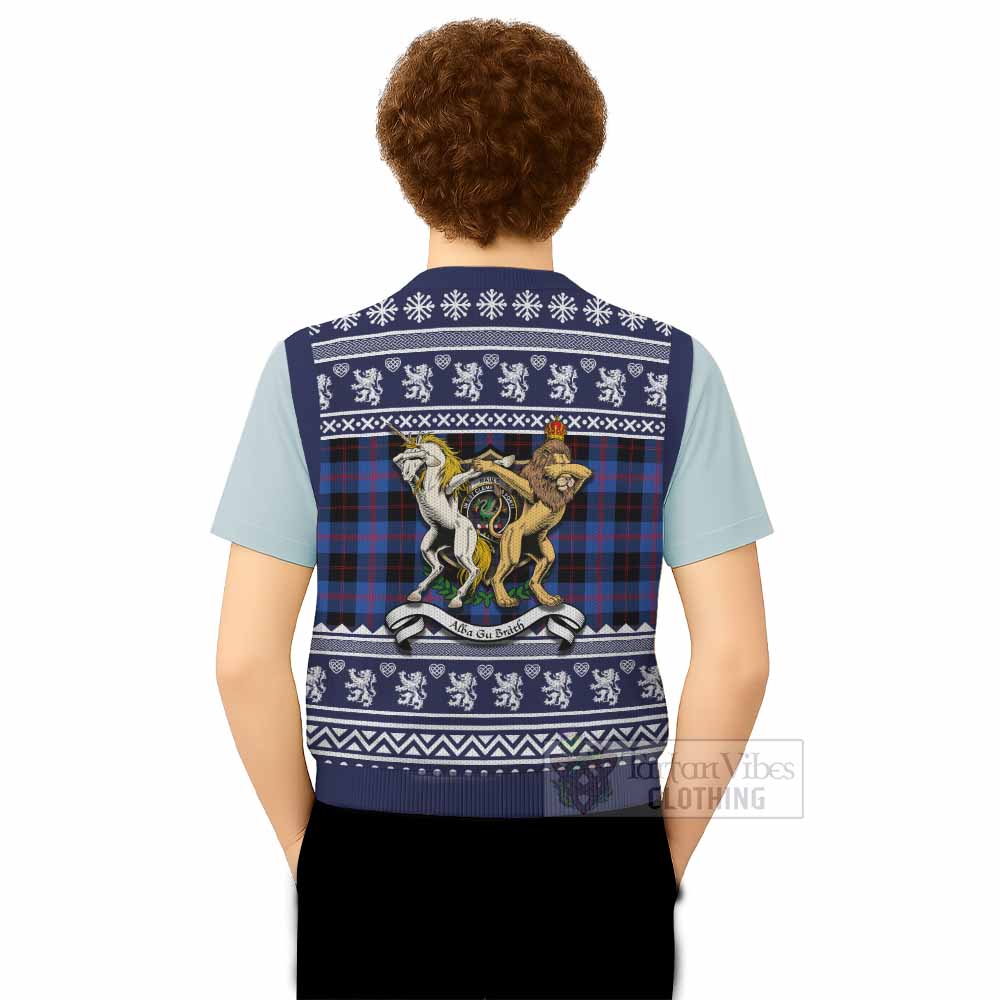 Maule Clan Tartan Crest Christmas Knitted V-Neck Vest Coat of Arms Funny Style - Tartan Vibes Clothing