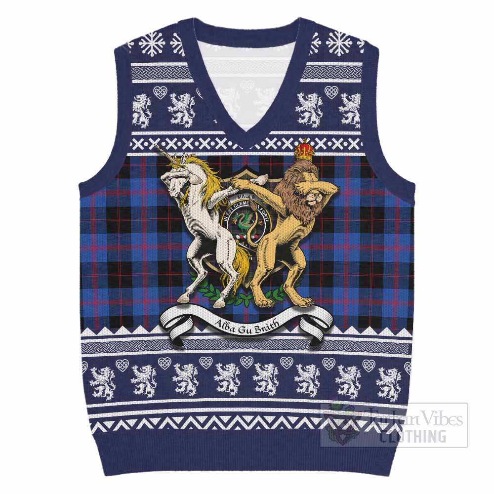 Maule Clan Tartan Crest Christmas Knitted V-Neck Vest Coat of Arms Funny Style - Tartan Vibes Clothing