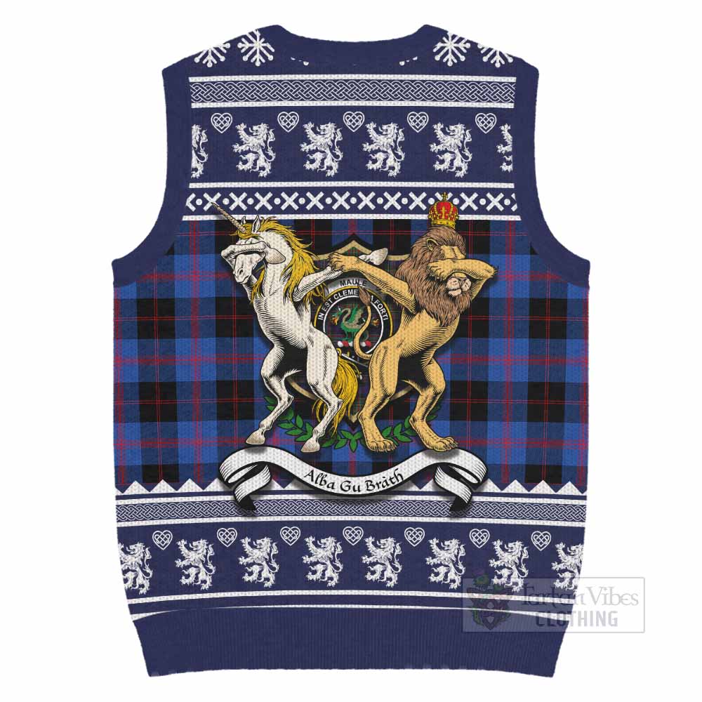 Maule Clan Tartan Crest Christmas Knitted V-Neck Vest Coat of Arms Funny Style - Tartan Vibes Clothing