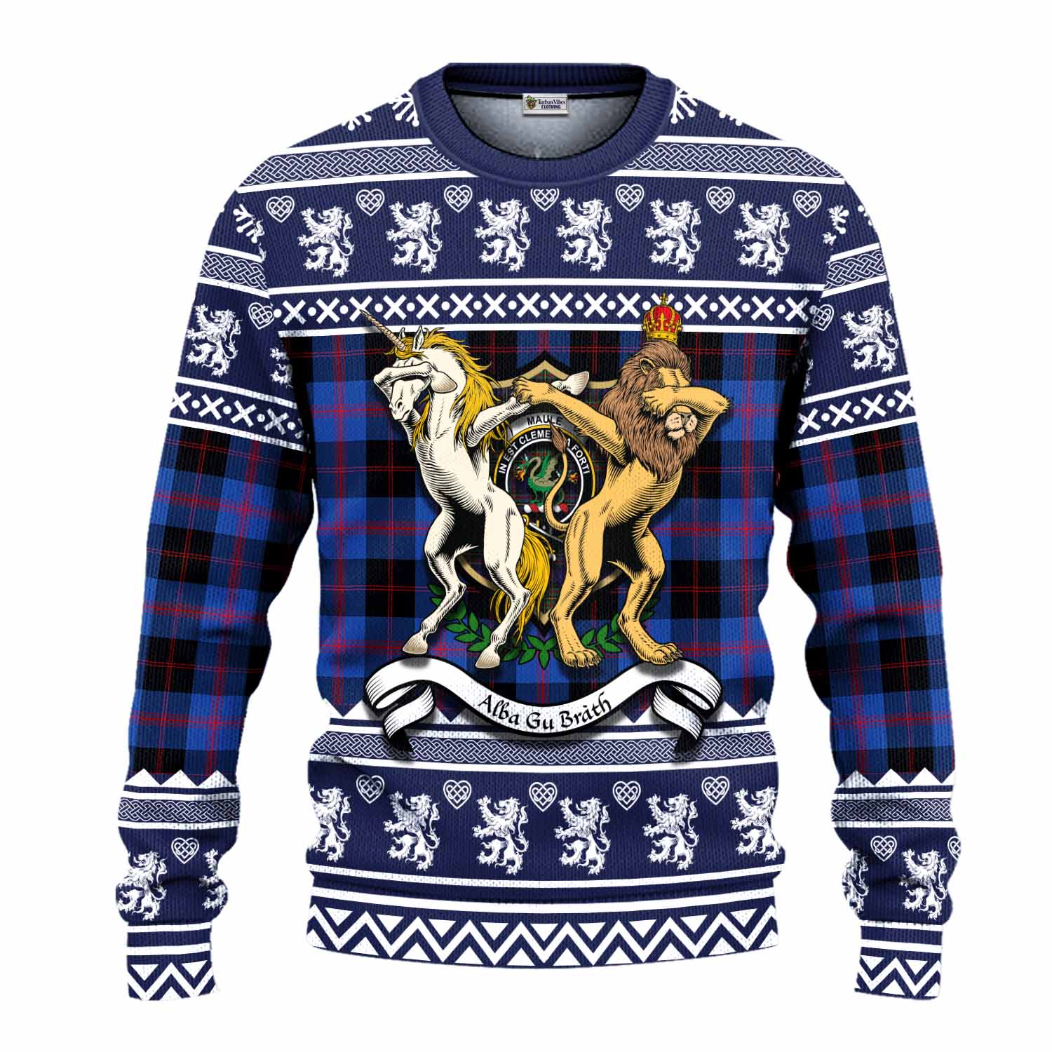 Maule Clan Tartan Crest Christmas Ugly Sweater Coat of Arms Funny Style - Tartan Vibes Clothing