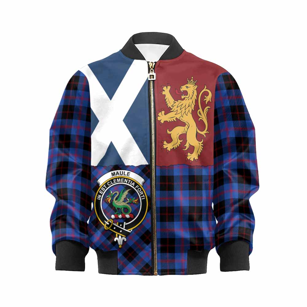 Maule Crest Tartan Kid Bomber Jacket with Lion Rampant Saltire Style - Tartan Vibes Clothing