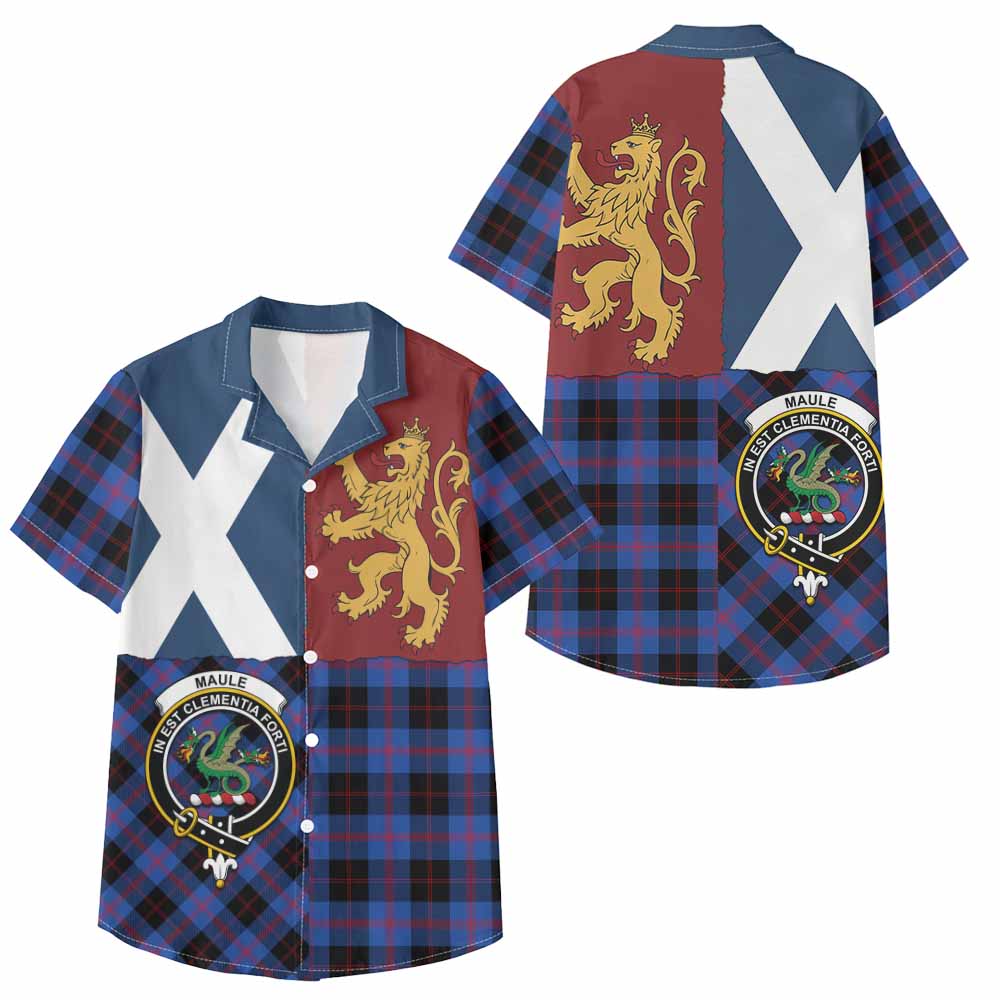 Maule Crest Tartan Kid Hawaiian Shirt with Lion Rampant Saltire Style - Tartan Vibes Clothing