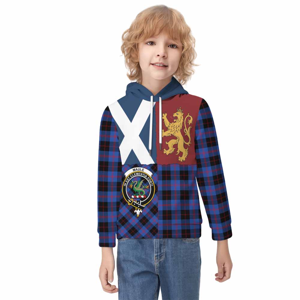 Maule Crest Tartan Kid Hoodie with Lion Rampant Saltire Style - Tartan Vibes Clothing