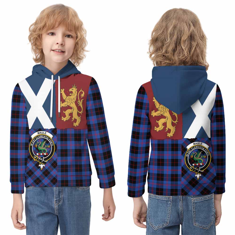Maule Crest Tartan Kid Hoodie with Lion Rampant Saltire Style - Tartan Vibes Clothing