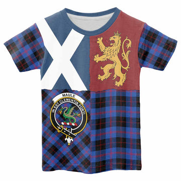 Maule Crest Tartan Kid T-shirt with Lion Rampant Saltire Style - Tartan Vibes Clothing