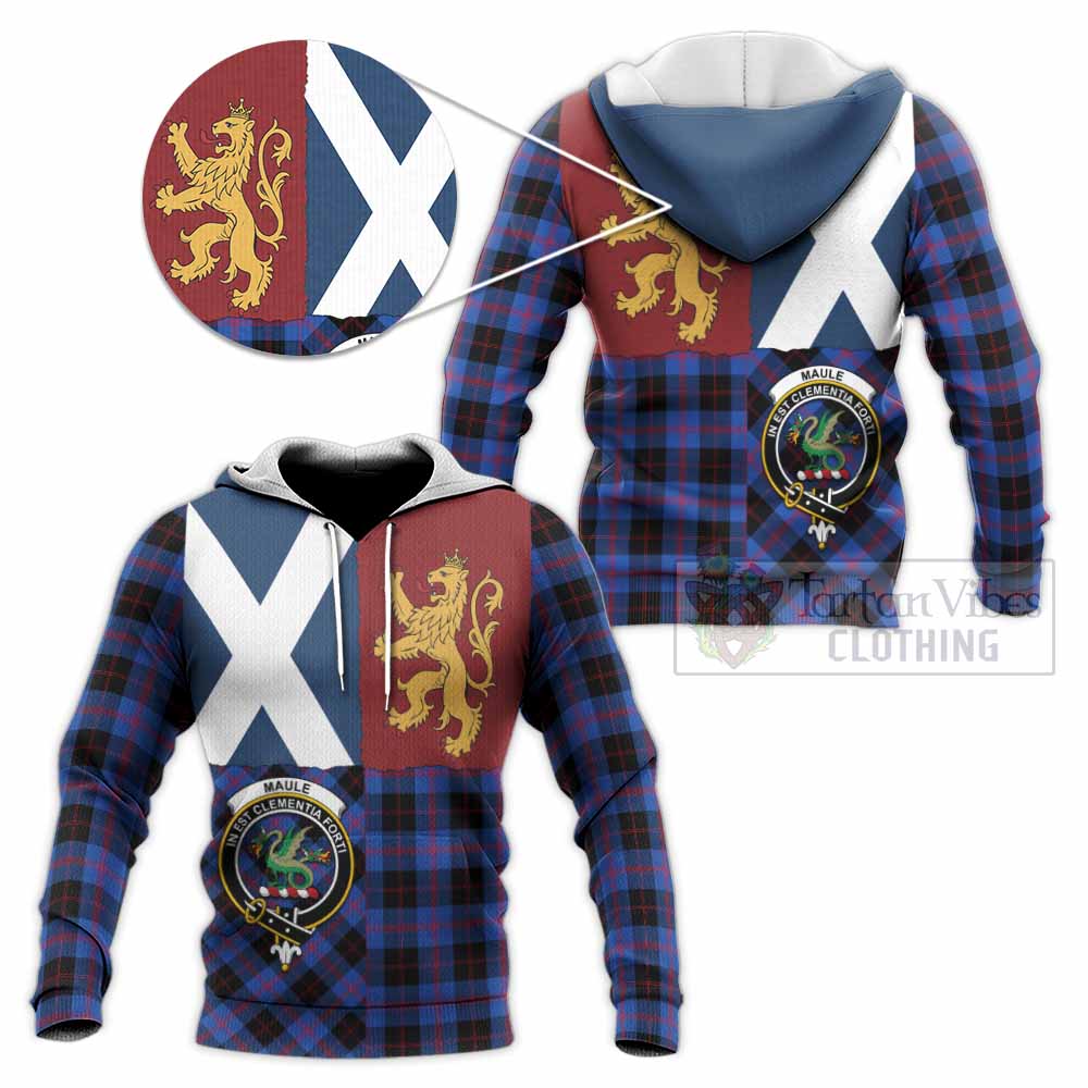 Maule Crest Tartan Knitted Hoodie with Lion Rampant Saltire Style