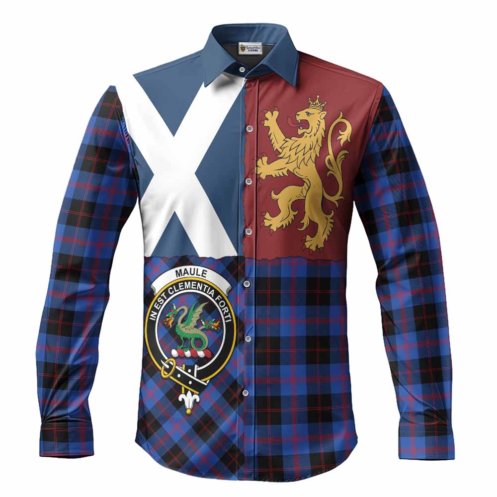 Maule Crest Tartan Long Sleeve Button Shirts with Lion Rampant Saltire Style