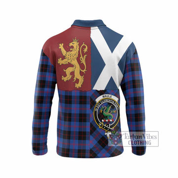 Maule Crest Tartan Long Sleeve Polo Shirt with Lion Rampant Saltire Style