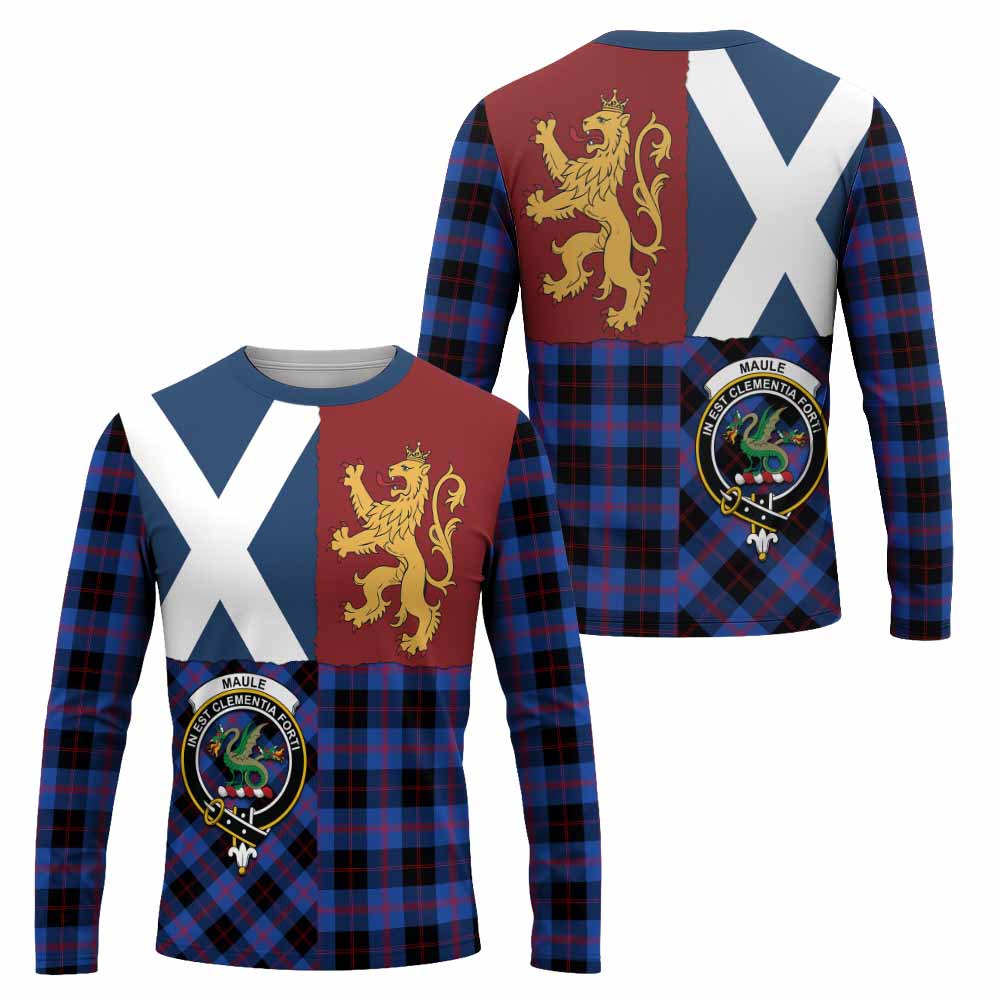 Maule Crest Tartan Long Sleeve T-Shirt with Lion Rampant Saltire Style